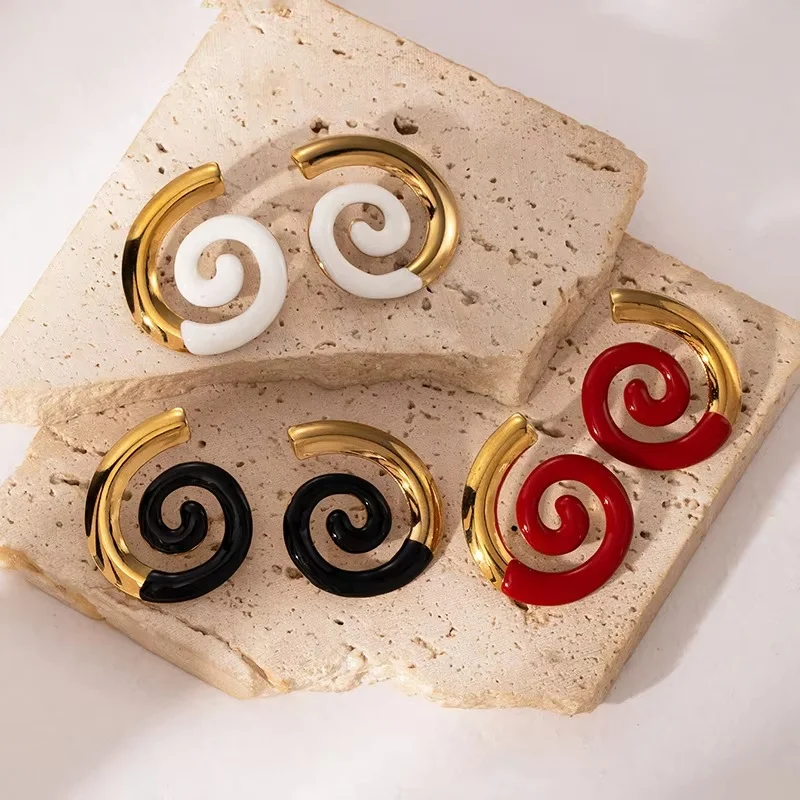 New Simple  Fashion  Gold Plated Helical Shape Stud Earrings Colorful Oil Drop Stainless Steel Earrings For Woman Daily Wear