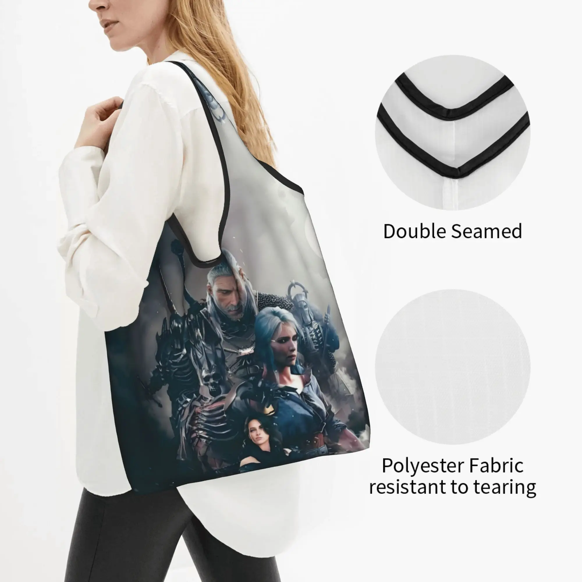 Cute Game The Witcher Action  Shopping Tote Bag Portable Role Playing  Groceries Shoulder Shopper Bag