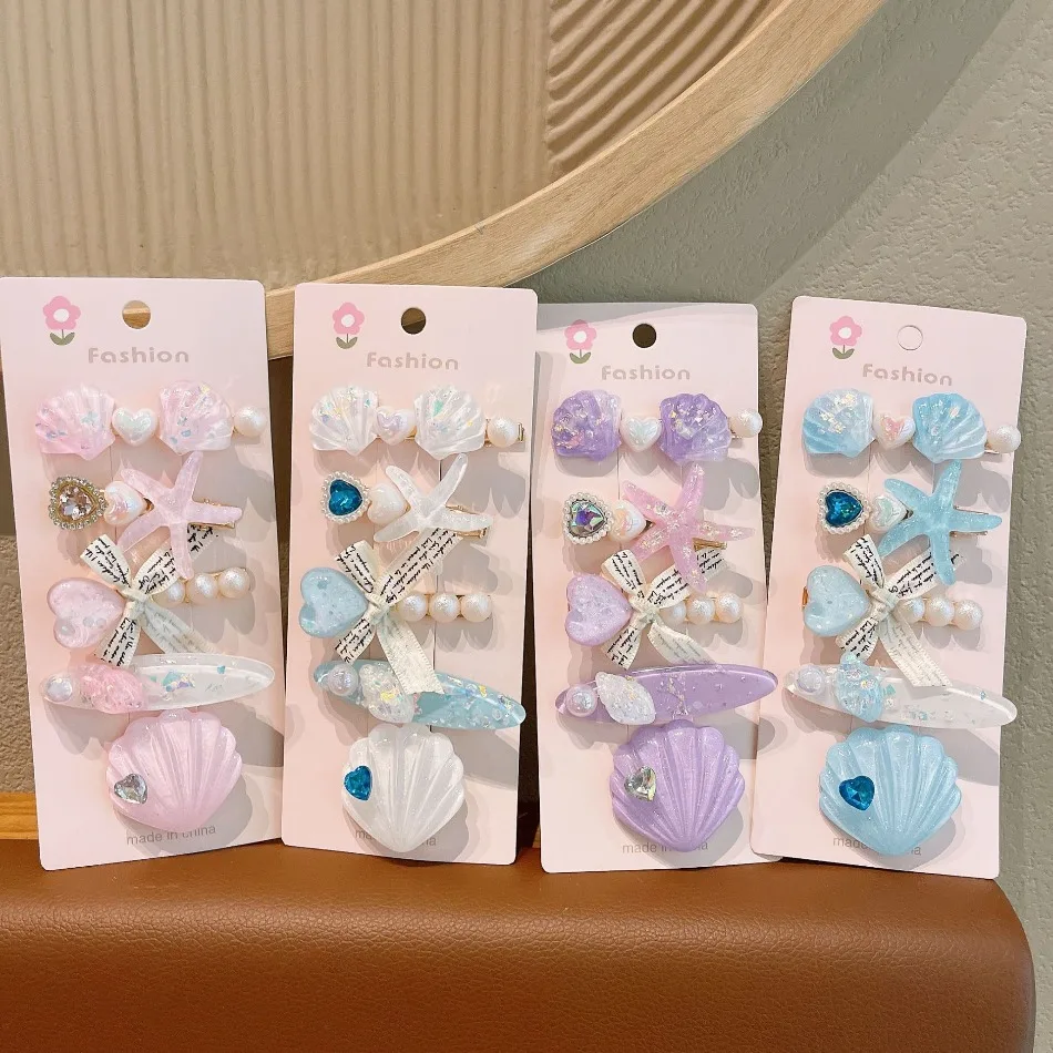 

5Pcs New Pearl Shell Starfish Hair Clips Princess Headdress Mermaid Hairpins Hair Accessories Ocean Series Bang Clip Girls HP01