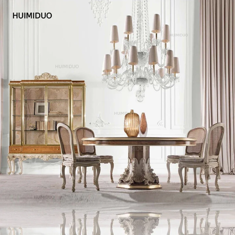 Italian Design Dining Room Furniture Classic French Luxury 8 Dining Chairs Antique Round Table for Dining Room Sets