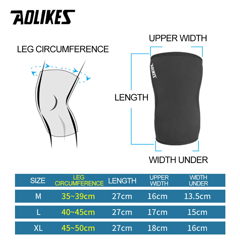 AOLIKES-Genouillères de dehors en Néoprène pour Homme et Femme, 1 Paire, 7mm, Compression WePackage, Levage, Pression, Crossfit, Entraînement,