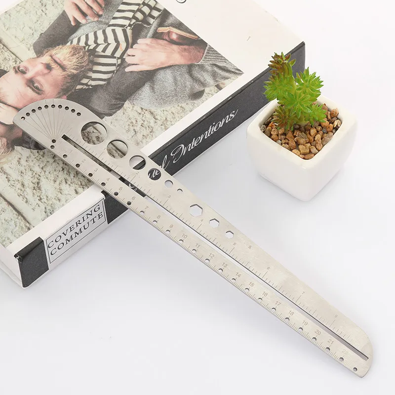 Stainless Steel Multi Function Tool Large Size Ruler Compass Protractor Hex Key Measuring Tool for Office Outdoor Use