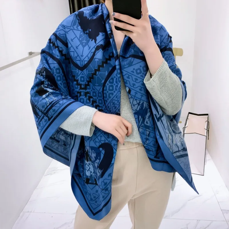 

12 Horses Pattern French Scarf for Women Multi-Purpose Shawl Head Wrap All Seasons Keep Warm Sun Protection Travel Gift Present