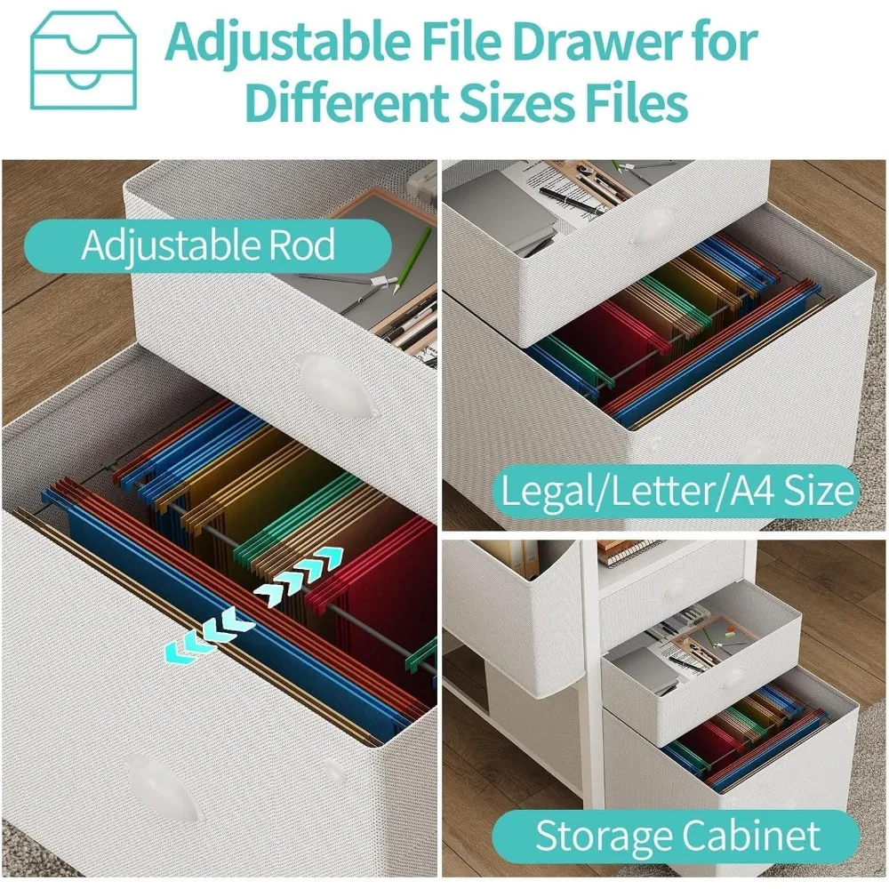 Large L-Shaped Computer Desk with Fabric File Drawers, 66 Inch Home Office Desk, Storage Cabinet, Filing System