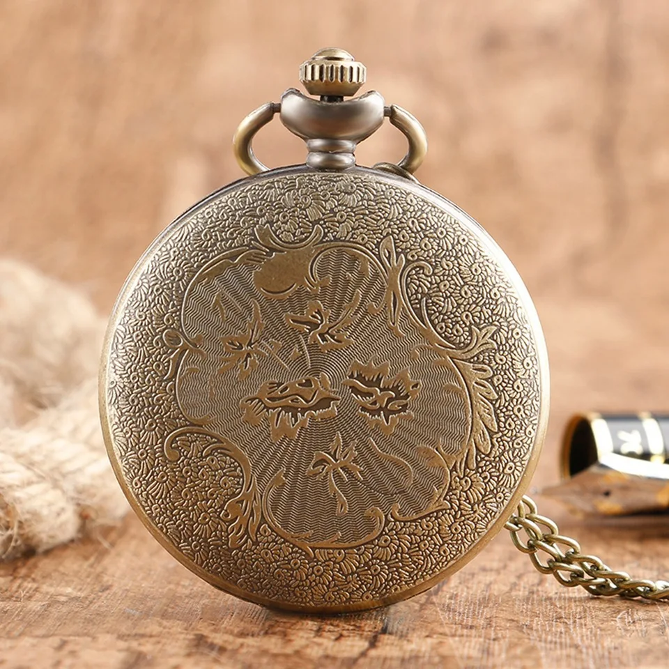 Three-headed Dragon Quartz pocket Watch Vintage Bronze Fire Monster necklace Vintage antique watch