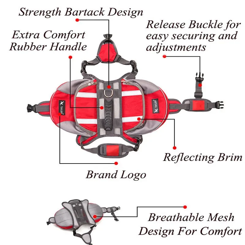 TAILUP Portable Polyester Pet Dog Saddlebags Pack Hound Travel Camping Hiking Backpack Saddle Bag for Small Medium Large Dogs