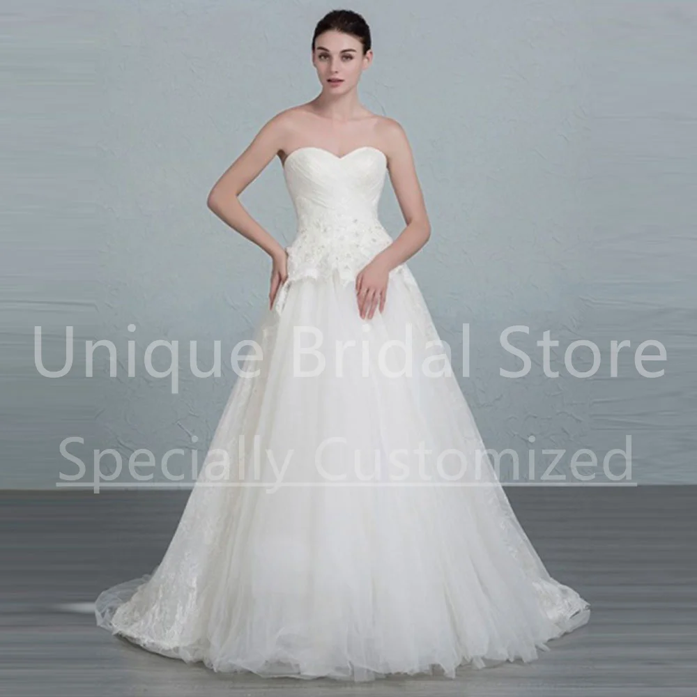 Customized New Sexy Wedding Dress Classic Applique Long Floor Length Pleat Sweetheart Beach Tulle Bridal Gowns For Travel Vestid