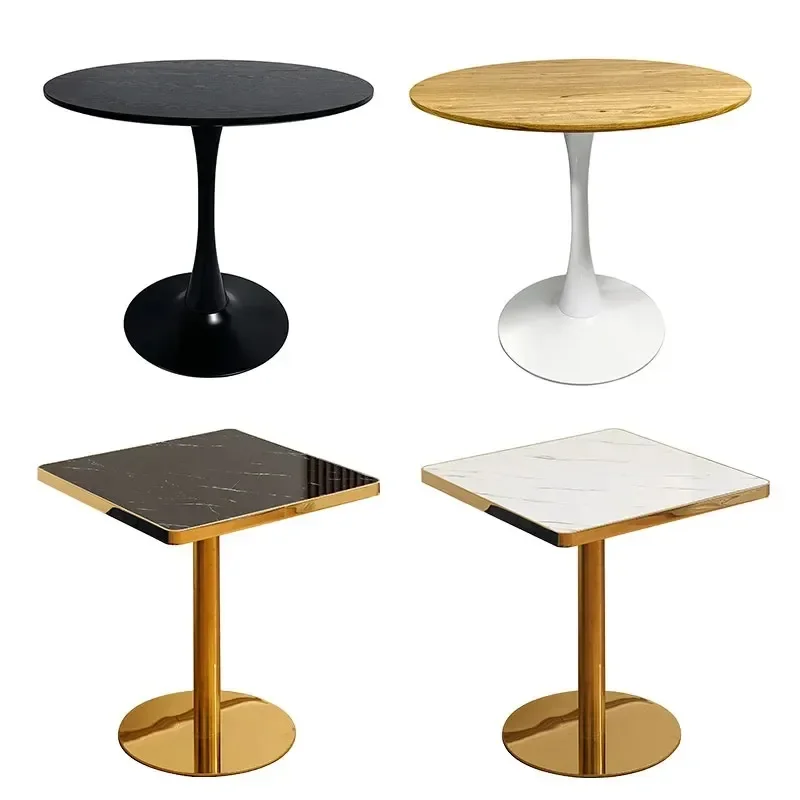 commercial wooden family dining room coffee table marble texture wood top metal base round square table cafe restaurant