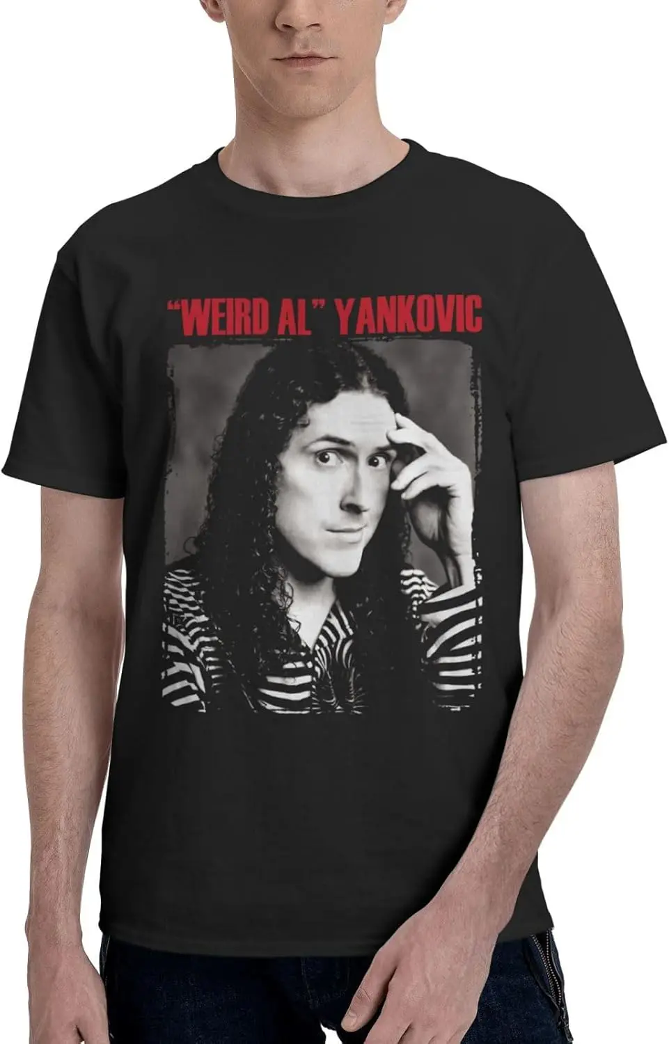 Weird Music Al Yankovic Shirt Men's Cotton Short Sleeve Printed T Shirt Casual T-Shirts Crew Neck Tee Shirt Tops Black