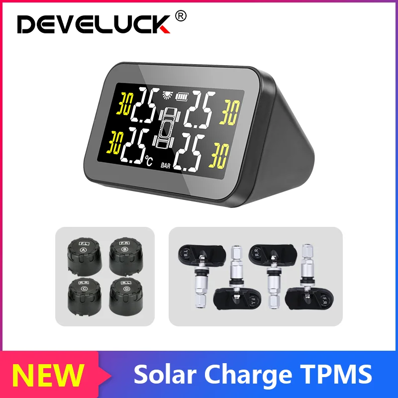 2024 New Tire Pressure Monitoring System Temperature Warning Fuel Save Solar TPMS Car Tyre Pressure Monitor Air Pressure Gauge