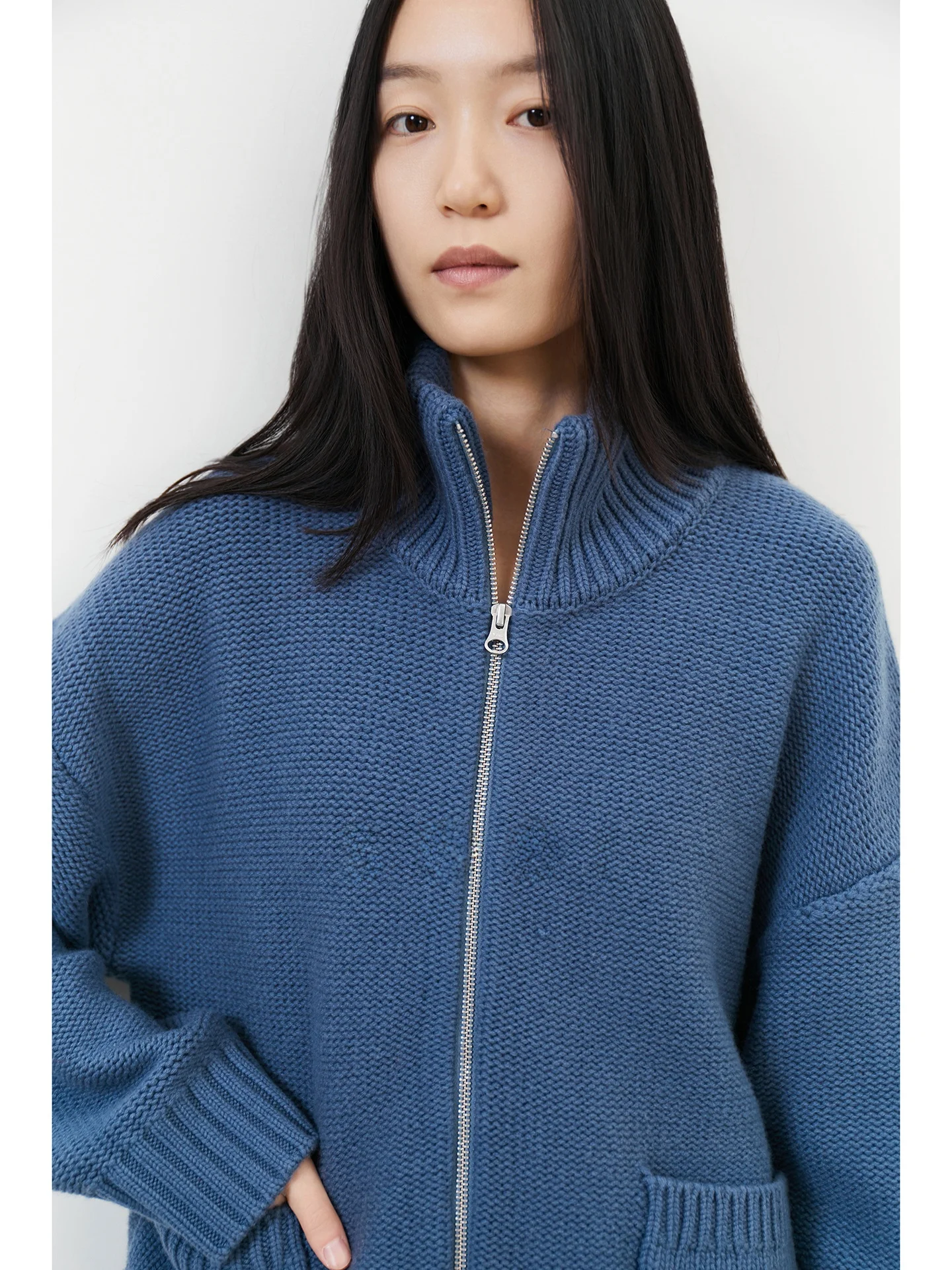 

Thiened Woolen Knitted Cardigan Seei Brand Women's Long Sve Coat Stand Collar Double Zipper Australian Wool Winter Jaet