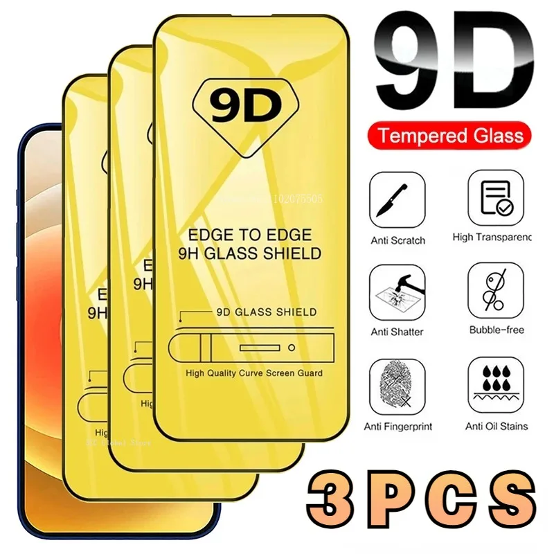 3Pcs 9D Screen Protector for iPhone 15 14 13 11 12 Pro Max Mini 6 7 8 Plus Protective Glass for iPhone 15 XR XS MAX SE 20 Glass