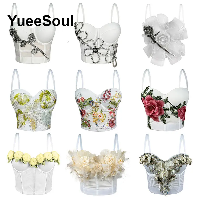 White Flower Crop Top 2026 Summer New Y2K Sweet Cute Lolita High Street Wedding Party Club Dance Stage Sexy Women's Corset Camis