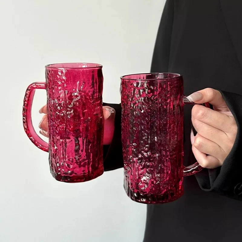 

ins wind rose red belt bark pattern glass simple high value juice cup beer cup large capacity glass