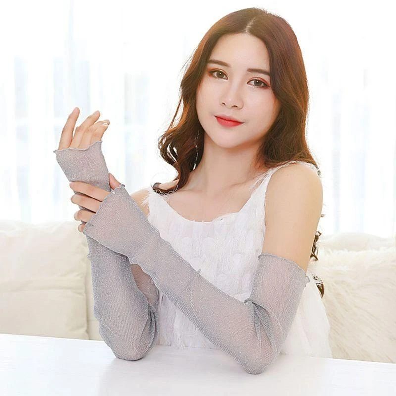 652f-女性ガールズ超薄型薄手のグリッターメッシュロングレース手袋メタリックシマー-soli