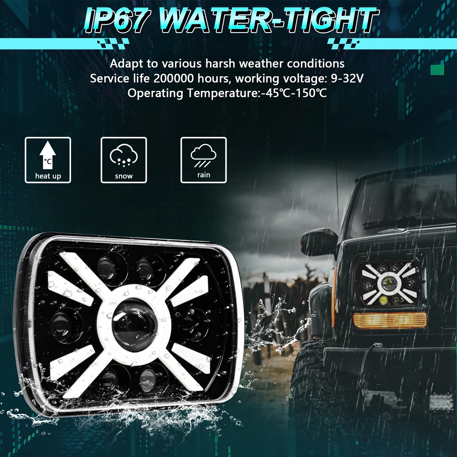 2 قطعة مصابيح أمامية LED مقاس 7 بوصة، مصابيح أمامية LED مستطيلة مقاس 5 × 7 بوصة 7 × 6 بوصة مع شعاع عالي ومنخفض بديل إشارة الانعطاف DRL لسيارة جيب شيرو #6