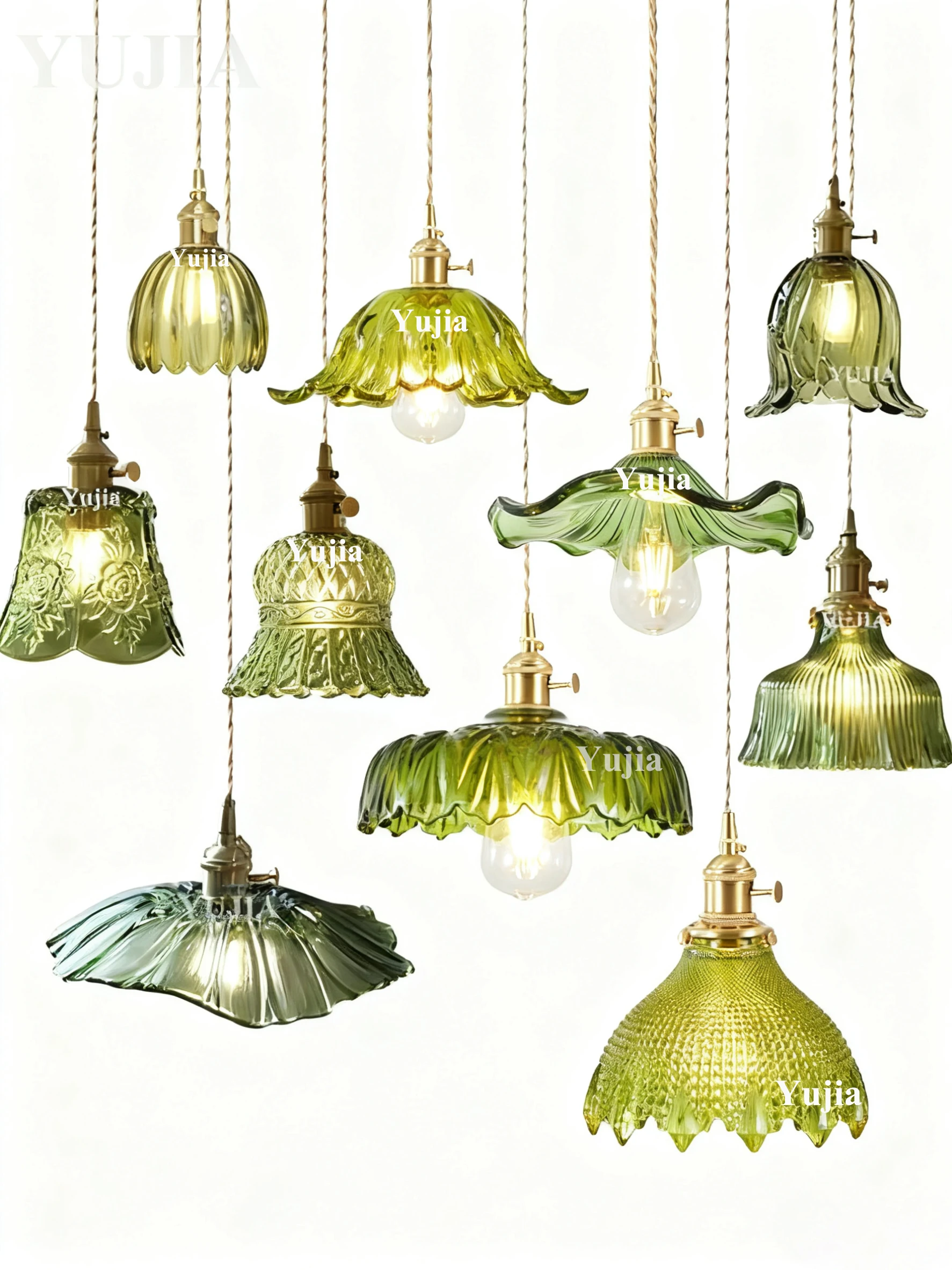 マルチスタイル北欧ペンダントランプグリーンガラス天井照明キッチンアイランドハンドブラスハンギング照明器具ダイニングルーム用