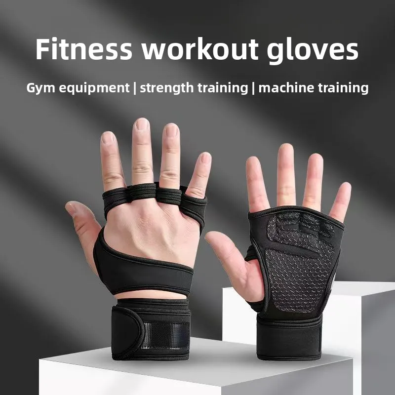Sports Fitness Gloves with Wrist Support Extended Cuff Weightlifting Dumbbell Training Palm Guards Non Slip Gym Exercise Gear