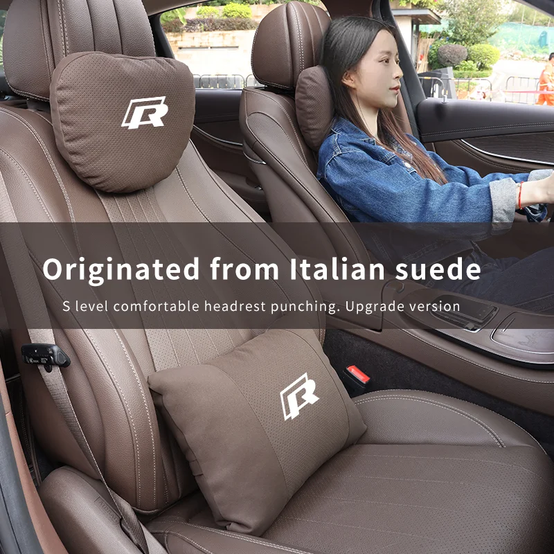 For Volkswagen R GTI Golf 5 Magotan Arteon Tiguan Passat Scirocco Car Breathable Neck Support Headrest Seat Suede Lumbar Cushion