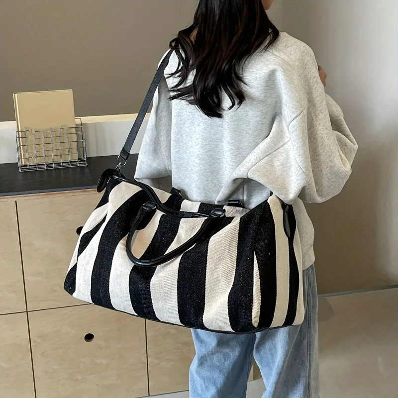 1pcs Canvas Travel Shoulder Bag Spacious Main Trip Maternity Packing  Photo Friendly Reusable Crossbody Tote For Street Shopping