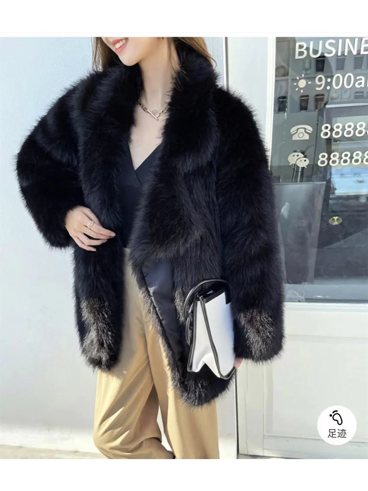 Français élégant Noble Socialite couleur unie hiver chaud charmant exquis confortable lisse doux à la mode fausse fourrure vêtements d'extérieur