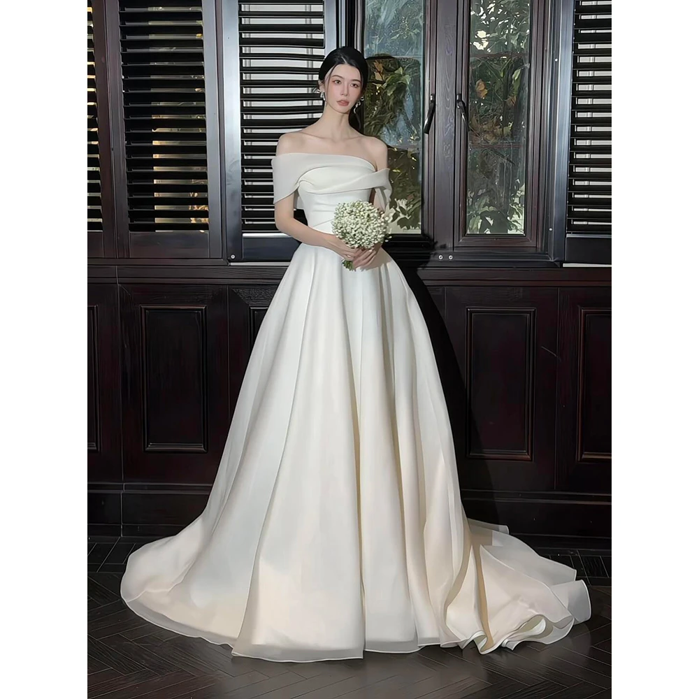 Elegant Wedding Dresses 2025 New Boat Neck Wedding Party Dress With Train Customized Brides Wedding Dresses