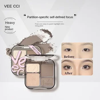 VEECCI 브론즈 컨투어 팔레트, 올인원 팔레트, 내추럴 스테레오, 노즈 섀도우, 사이드 섀도우, 매트 하이라이트, 4 색 