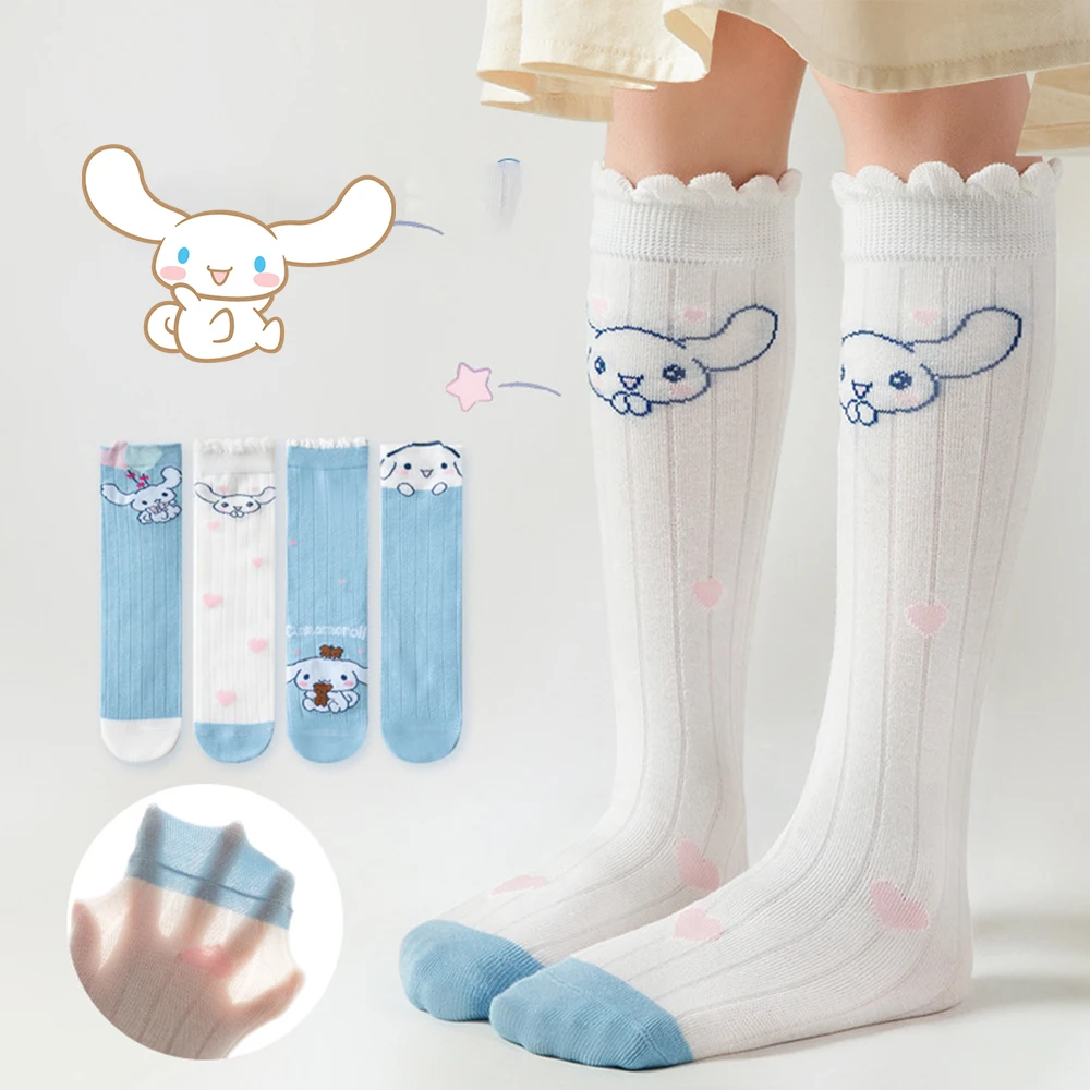 Kawaii Children's Girls Socks Anime Sanrios Kuromi Melody Cinnamoroll Autumn Cotton Breathable Mesh Stockings Korean Cute Socks