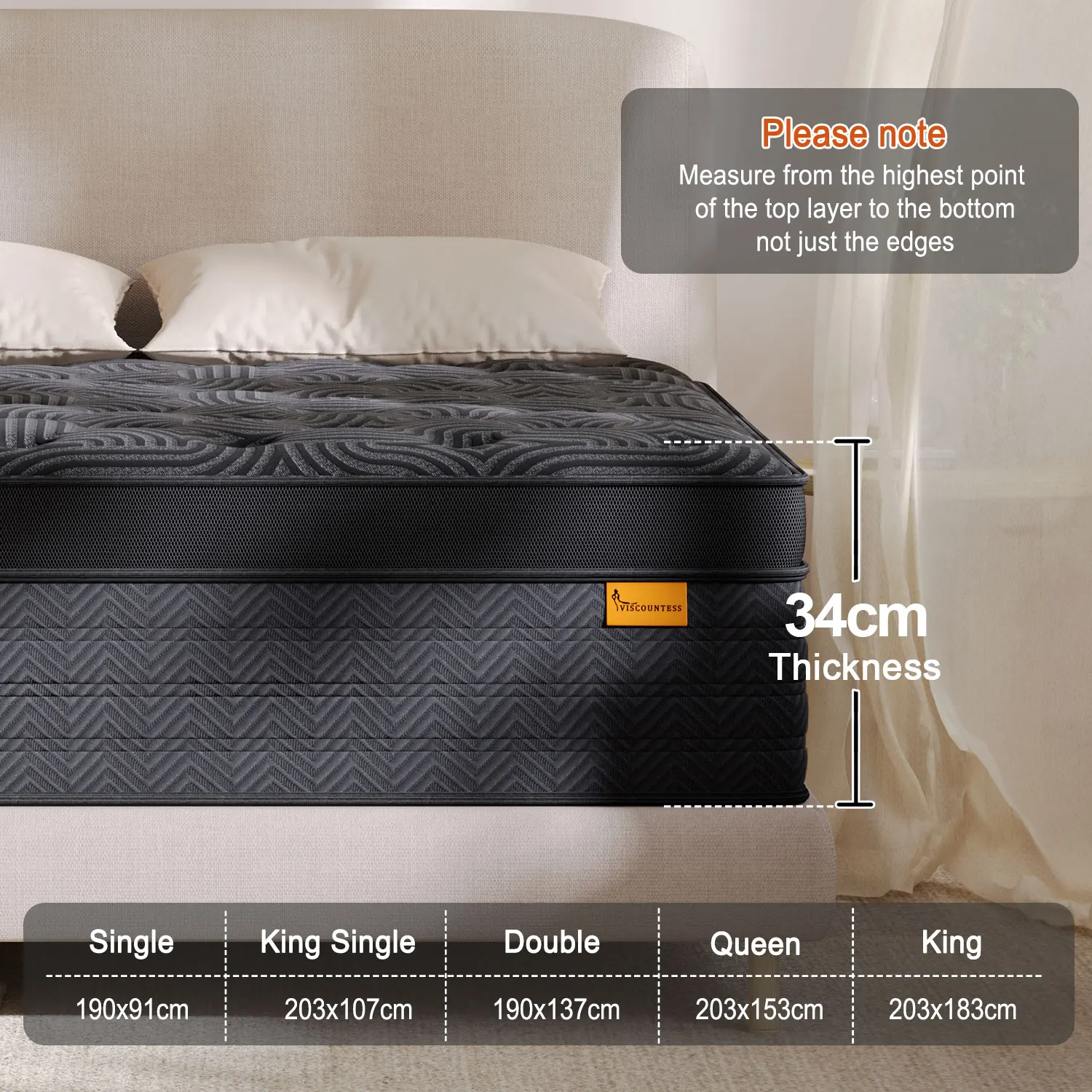 34cm Mattresses Queen Double King Single Euro Top Medium Firm Memory Foam Bed