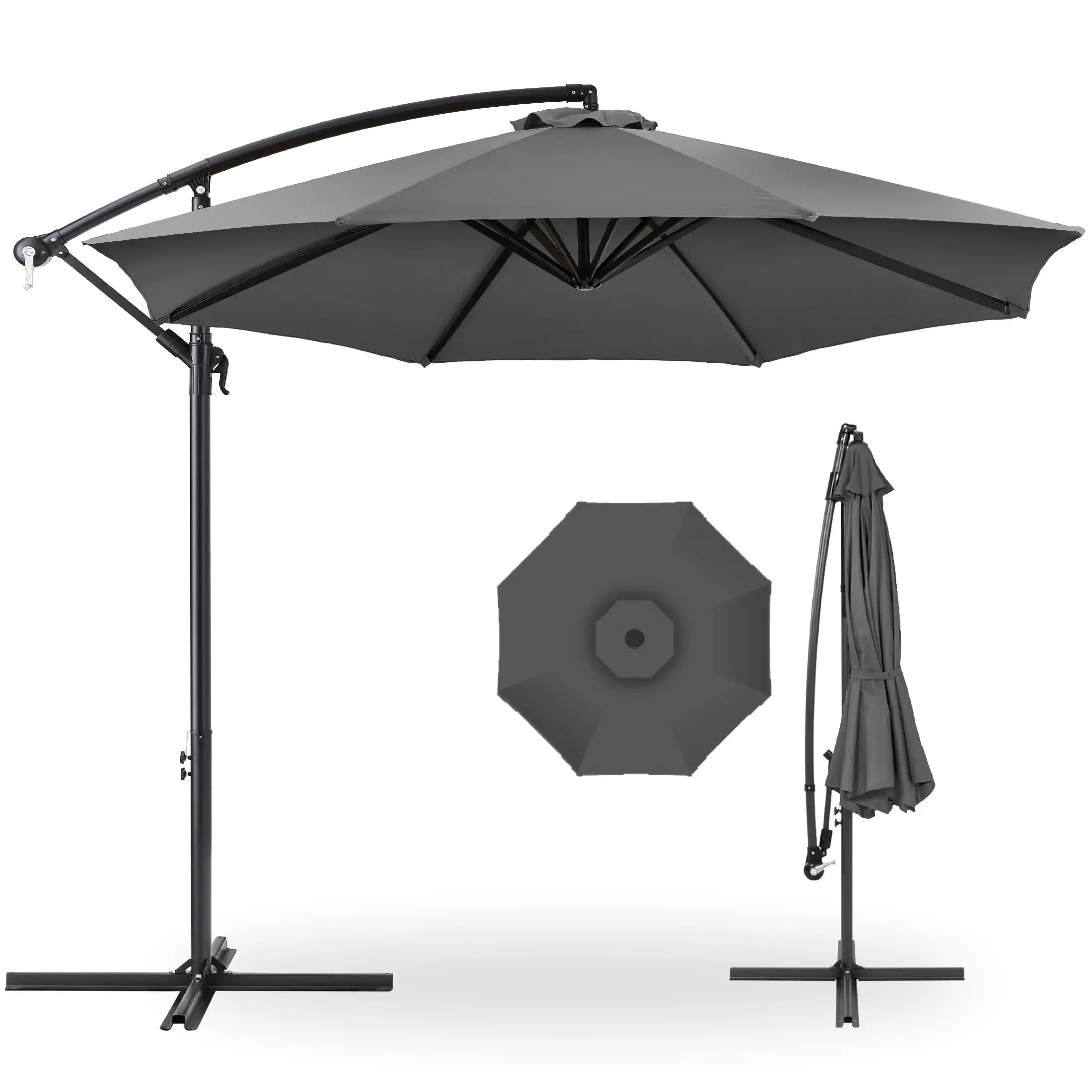 10ft Offset Hanging Outdoor Market Patio Umbrella w/ Easy Tilt Adjustment - Gray