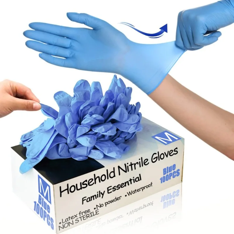 Disposable Blue Nitrile Gloves for Household Cleaning Kitchen Cooking Hair Dyeing Tattoo Painting DIY Waterproof Oil Resistant