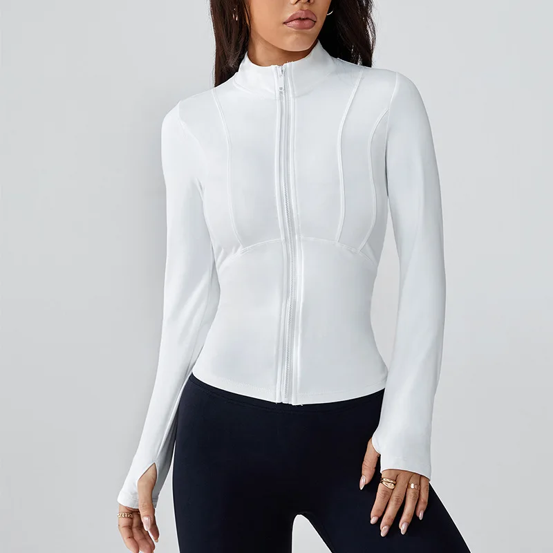 Damen Casual Slim Sportjacke Langarm Einfarbig mit Reißverschluss Oberteil für Fitness Workout Laufen Yoga Kleidung Frühling Sommer Sportjacke