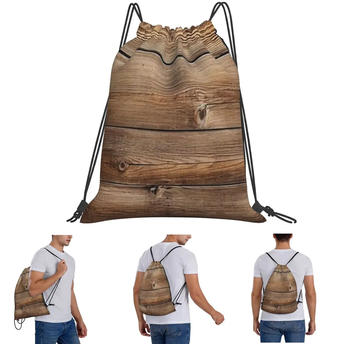 

Wood Grain Retro Backpacks Fashion Drawstring Bags Sports Bag Book Bags for Man Woman School