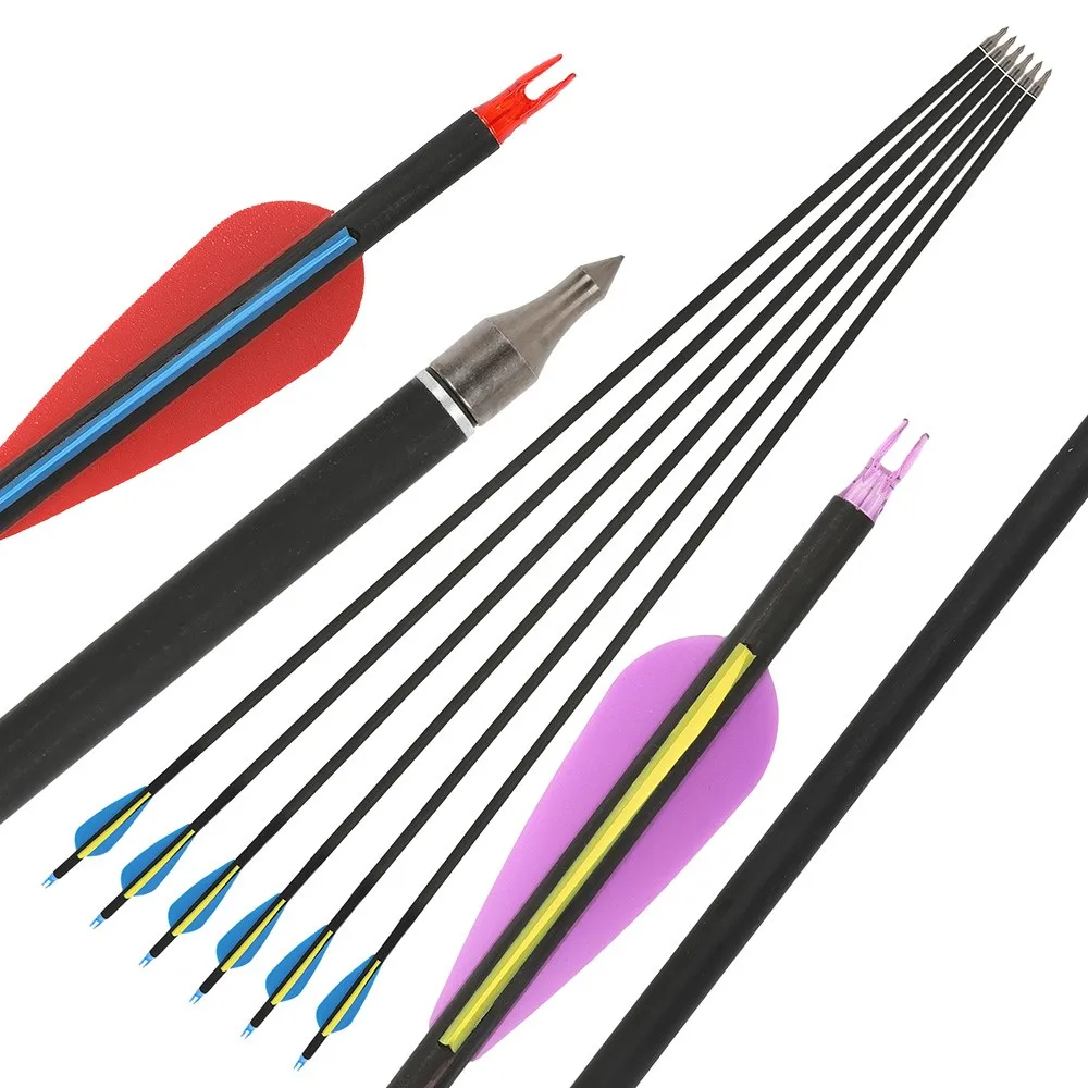 

Archey Carbon Arrow 31.5" Total Length Hunting Shooting Sp500 Tips Removable ID 6.2mm for Compound Recurve Bows Target Accessory