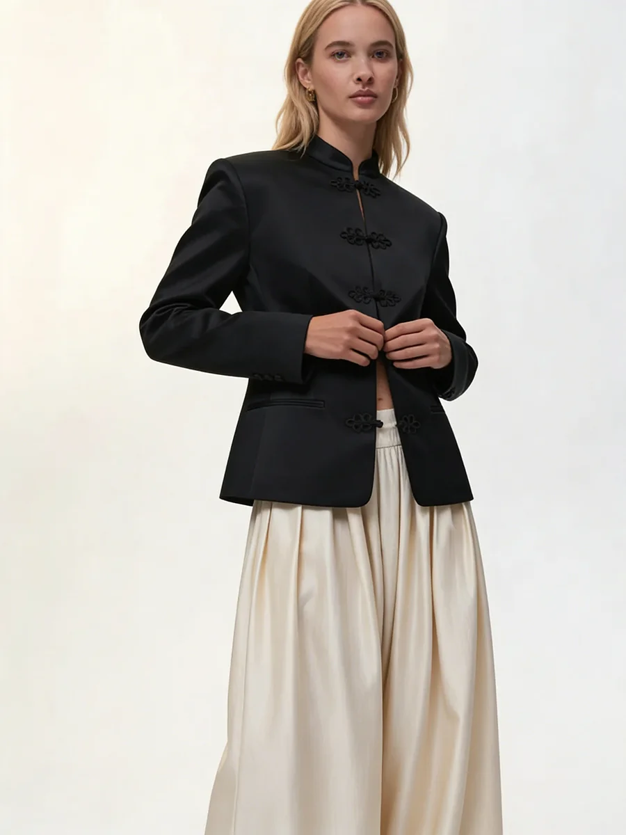 

Женский винтажный пиджак BJTZ 2026 в китайском стиле с пуговицами-лягушками, весна-осень, повседневная верхняя одежда