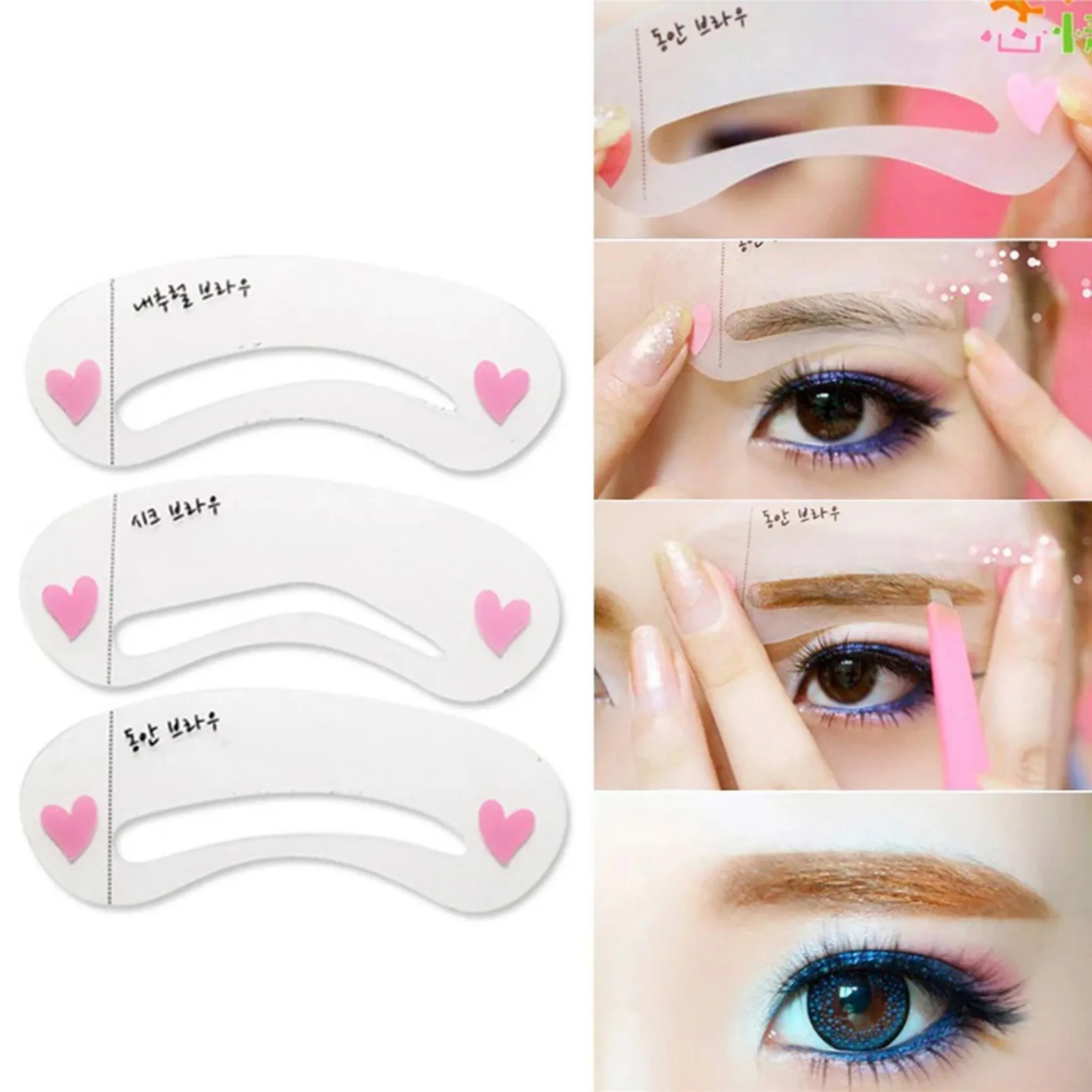 3pcs Reusable Eyebrow Stencil Set Beginner Eye Brow DIY Trimming Drawing Guide Styling Shaping Template Card Easy Makeup Tool