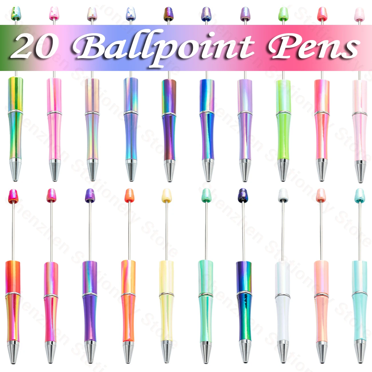 20 Stuks Uv Gradiënt Kralen Pennen Groothandel Studenten Diy Handgemaakte Plastic Beadable Pen Plastic Balpen