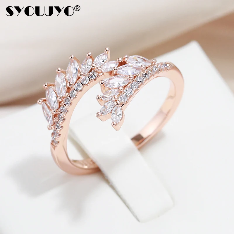 

SYOUJYO Shiny Natural Zircon Full Paved Rings For Women 585 Rose Gold Color Bride Wedding Jewelry Luxury Vintage Rings