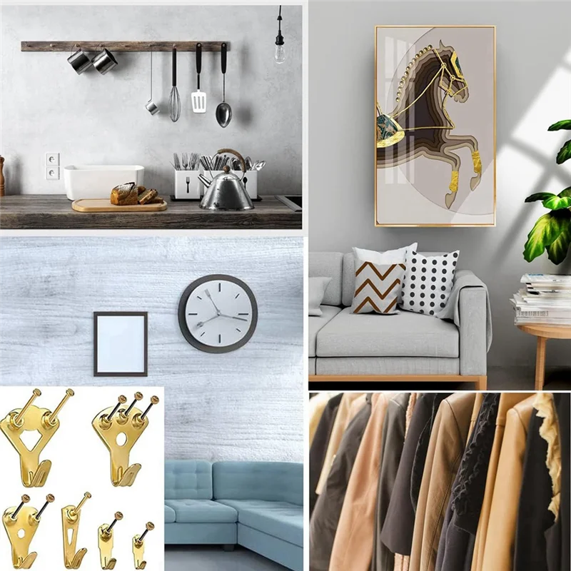 

ABJO-120 Piece Picture Hanging Kit, Picture Hangers Assorted Kit Gold With Heavy Duty Wall Hooks,For Canvas, Office Pictures, Cl