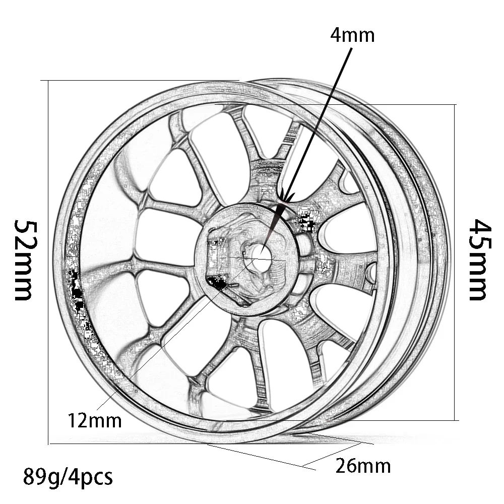 4Pcs Aluminum Alloy 7Y Spoke Wheel Hub Rims For RC 1/10 On-Road Drift Sakura Traxxas HSP Tamiya HPI Kyosho RedCat