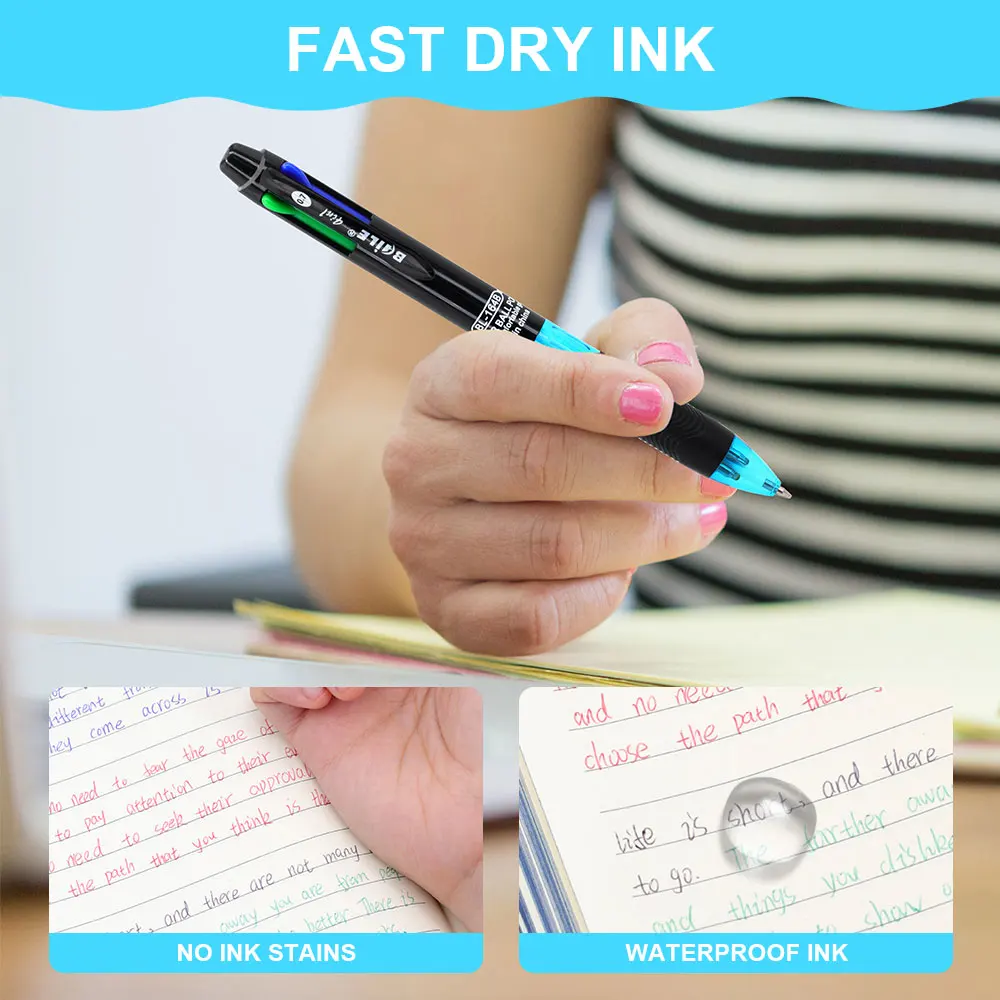 4pcs/set Creative 4 in 1 Multicolour Ballpoint Pen 0.7mm Black Blue Red Green Ball Pen Office School Marking Pen Cute Stationery