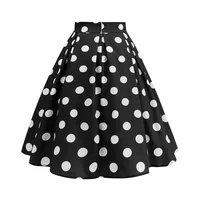 Vintage Women's Summer Skirts High Waist Polka Dot Print Red White Black Elegant 50s Midi Tunic Knee Length - Image 6