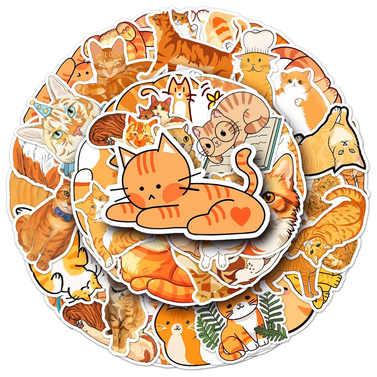 

50PCS Orange Tabby Cat Stickers Cute Ginger Cat Cartoon Animal Graffiti Decoration Water Cup Luggage Waterproof Sticker Kids Toy