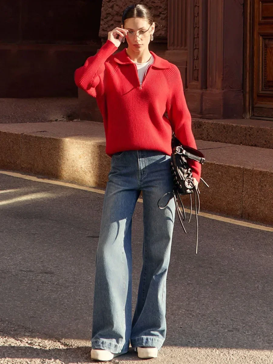 Bornladies Autumn Winter Simple Casual Polo Collar Pullover Sweate Office Lady Warm Knitted Top Women\'s Knitted Long Sleeves