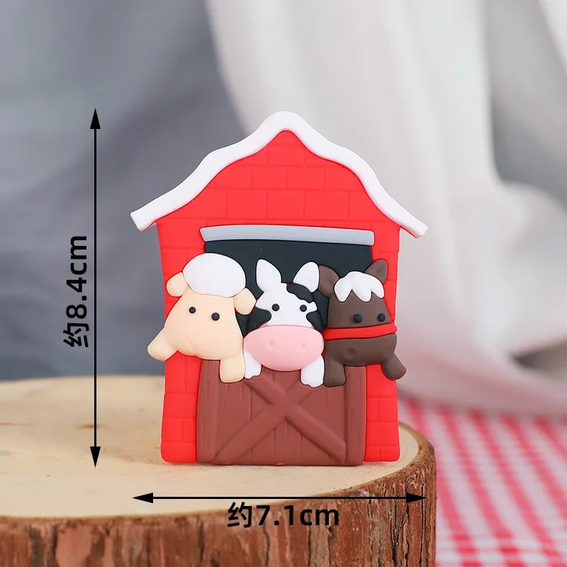 Decorazione per torta di animali da fattoria bambini buon compleanno argilla mucca pulcino fatto a mano Cake Topper bambini Baby Shower forniture