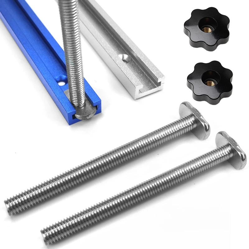2Set Miter T-track Jig Screw Fixture M8x100mm Handle T-slot Slider For Table Saw Router Chute Rail DIY Woodworking Bench Tool