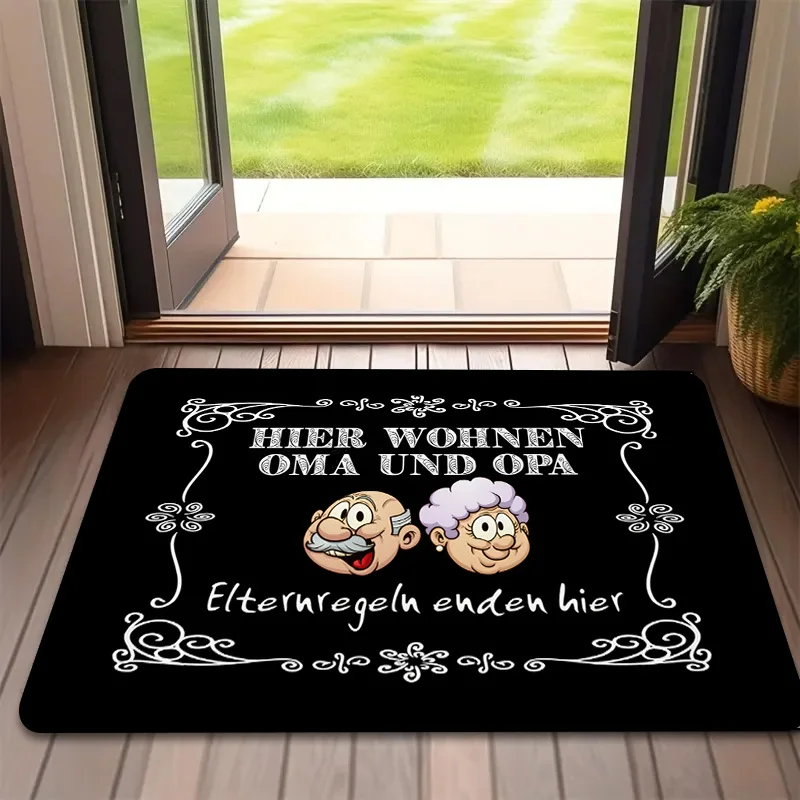 Hier Wohnen Oma German Grandparents Printed Welcome Door Mat Non-Slip Absorbent Machine Washable Rug for Home Decor