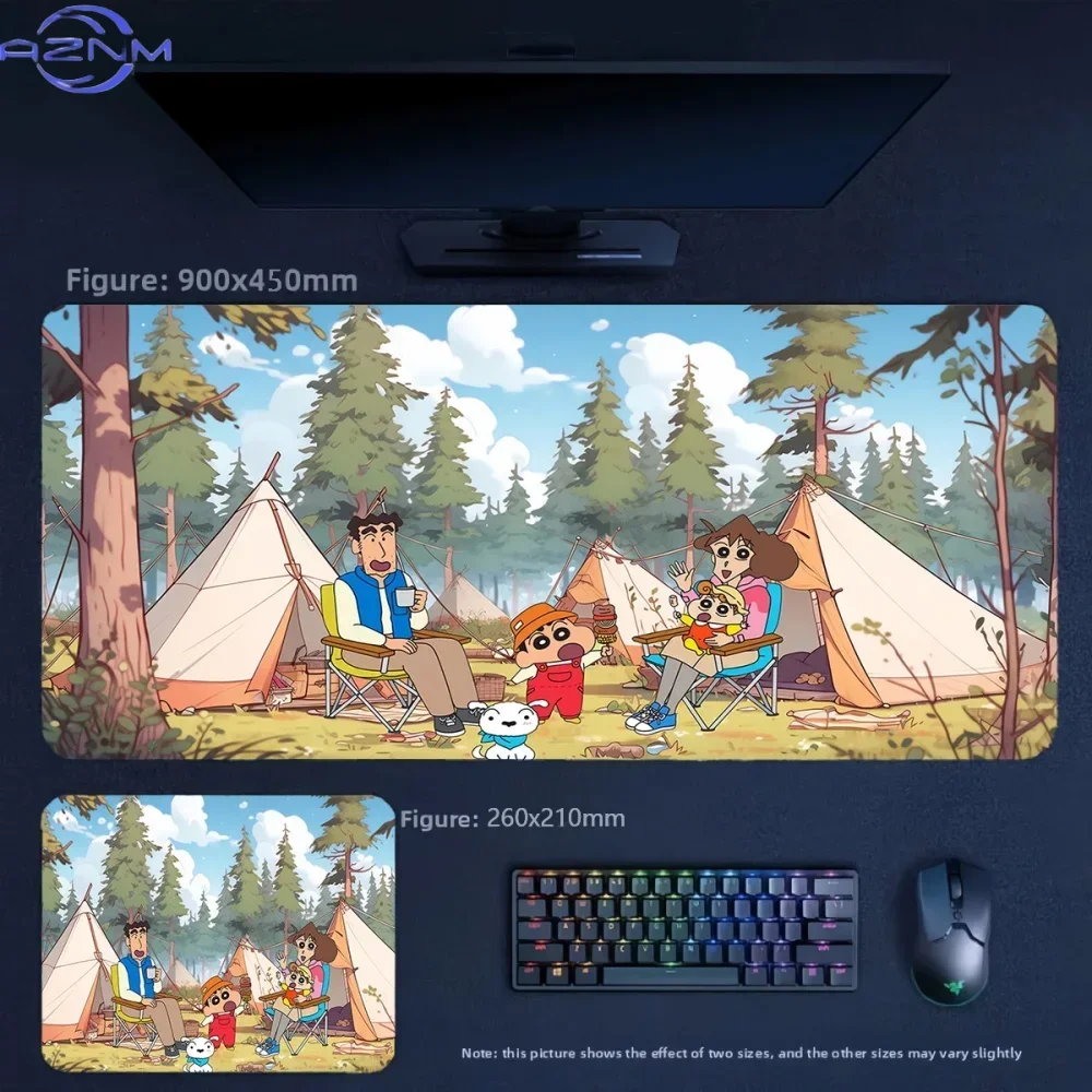 Crayon Shin‑chan Friends Having Snacks Anime Mousepad, Rubber Non‑Slip Large Desk Mat, Warm Tone Cartoon Gaming Mouse Pad for Ke