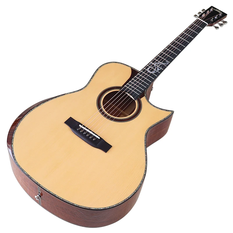 Professional Acoustic Guitar Full Solid Wood 41 Inch Guitar Sharp Angel High Gloss 6 String Folk Guitar with Radian Corner