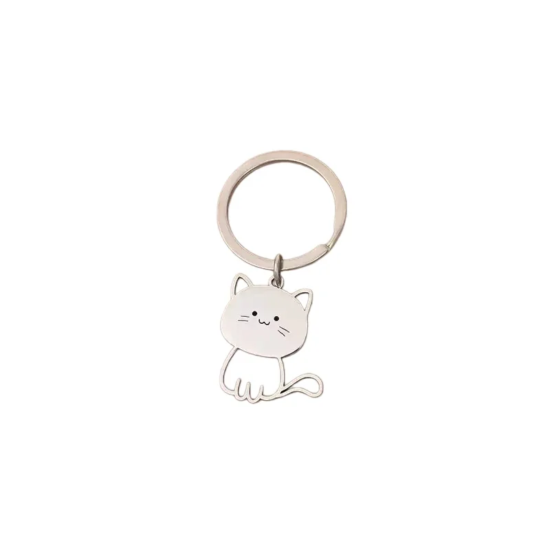 New Cute Cat Keychain Men Women Stainless Steel Metal Holder Keyring Versatile Couple Jewelry Valentine Day Leisure Gift image 4